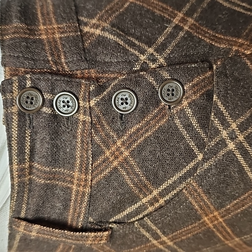 FREE PEOPLE VINTAGE Y2K BROWN PLAID WOOL BLEND MINI-SKIRT - Picture 8 of 12